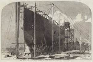 Boeg van de Leviathan (Great Eastern) stoomschip tijdens de bouw